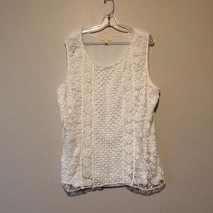 Adiva Women's White Sleeveless Crochet Front Tank Top Boho Cottagecore Size 2XL